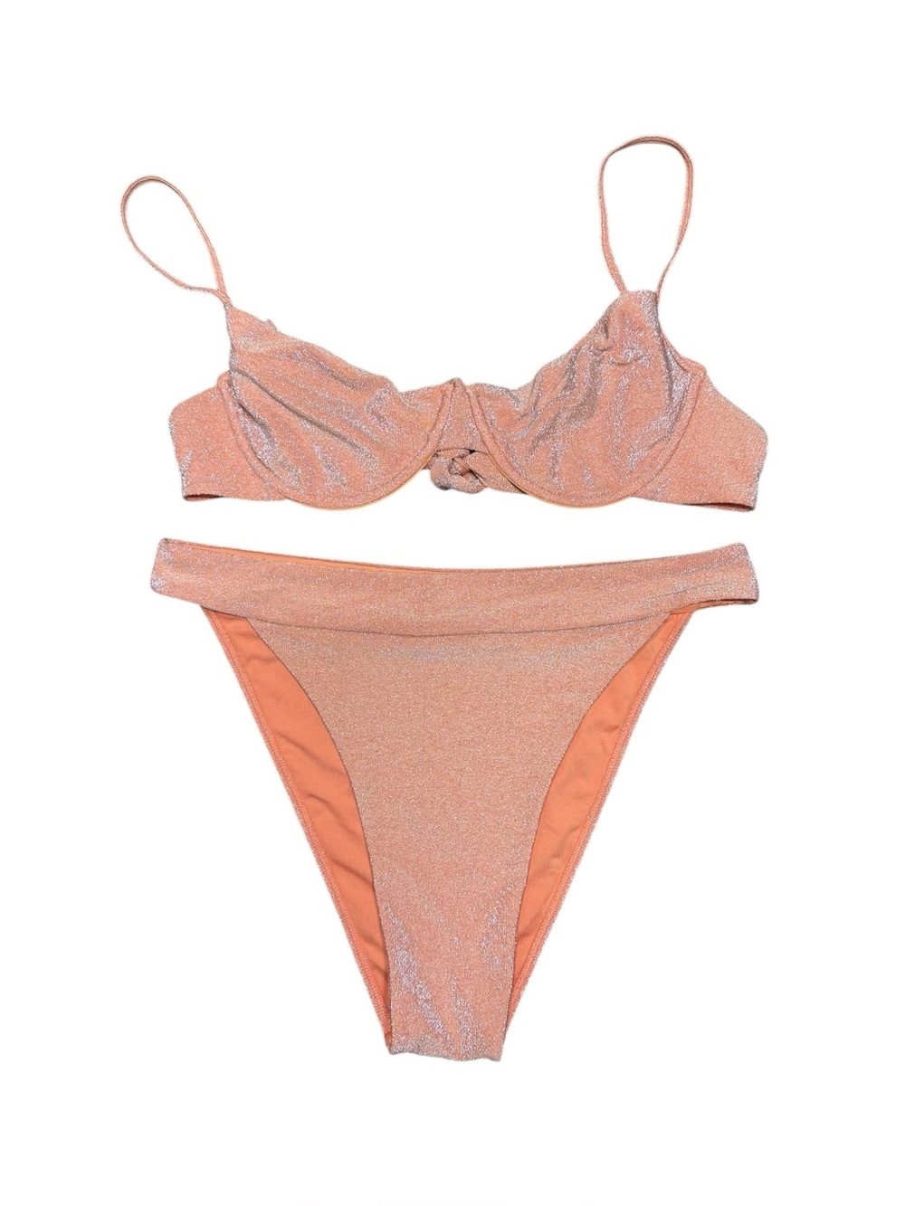 Monday Swimwear Peach Shimmer Bikini Set Sz TOP Med BOTTOM Large